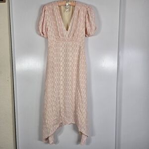 Club Monaco Pink and Cream Check Puff Sleeve‎ Midi Dress Woamans 00 Coquet Style